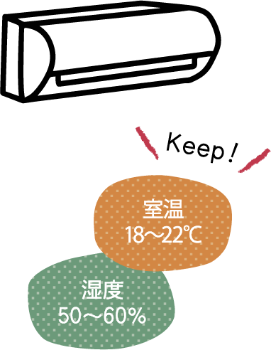 Keep! 室温18〜22℃ 湿度50〜60%
